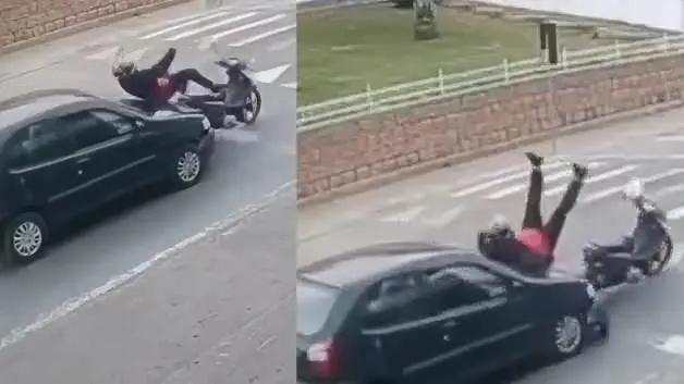 Brezilya'da yayaya yol veren motosikletliye otomobil çarptı