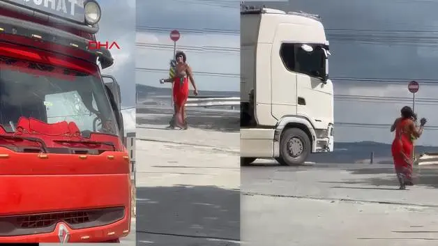 Hadımköy'de yoldan geçen araçlara taş atan kadın trafiği altüst etti