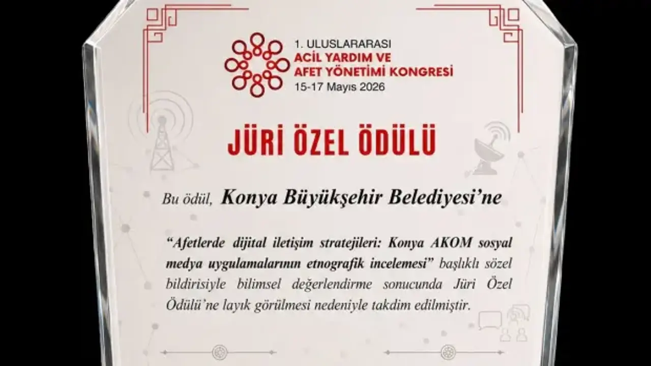 Konya AKOM'a uluslararası kongreden jüri özel ödülü