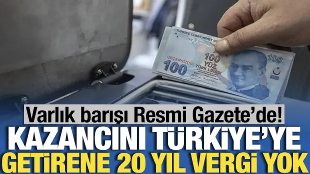 Varlık barışı Resmi Gazete'de! Kazancını Türkiye'ye getirene 20 yıl vergi yok